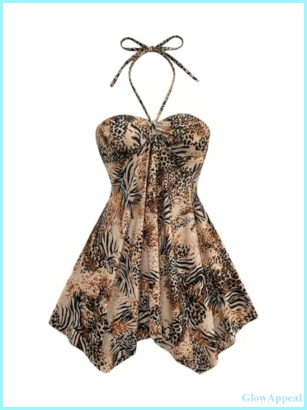Leopard Halter Mini Dress Y2k Sleeveless Tie Back Asymmetrical Summer Dress